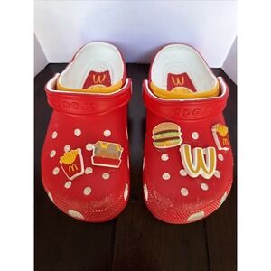 McDonalds Classic Crocs With Jibbets Mens Size 6 Womens 8 Red Yellow